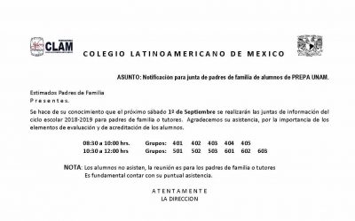 Junta Padres de Familia. 1ro. de septiembre 2018