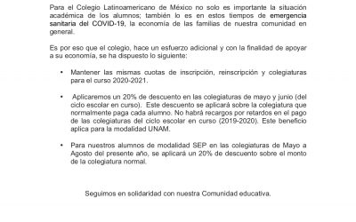 Comunicado. 13 de mayo 2020