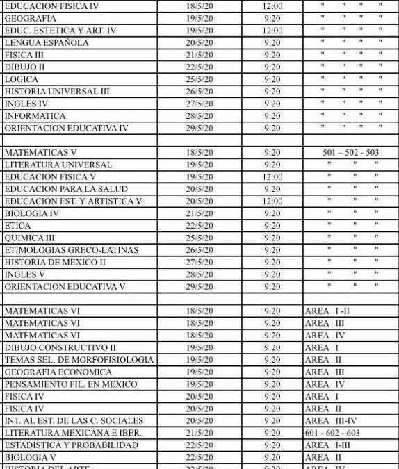 Calendario de exámenes primera vuelta UNAM